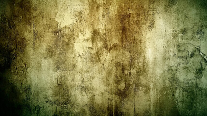 Fototapeta premium Abstract grunge background with emerald green and beige colors. Weathered wall texture with vintage distressed effect. Aged concrete surface with mold patterns. Urban decay concept