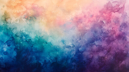 Fototapeta premium Abstract watercolor texture with turquoise and purple clouds. Colorful dreamy nebula with pink and orange gradient blends. Fluid paint texture. Cosmic artistic background concept.