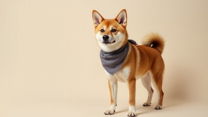 Bandana dog mockup featuring a cute, friendly dog wearing a stylish bandana. Ideal for showcasing pet accessories or branding on a playful, photorealistic background.