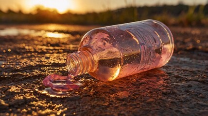 Spilled Water Bottle at Sunset.