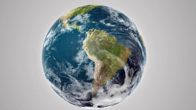 World Map of the Continent of South America, from above the clouds from space. Border region highlighted location.