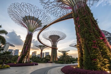 Fototapeta premium Modern Architectural Elegance with Whimsical Botanicals in a Sophisticated Setting