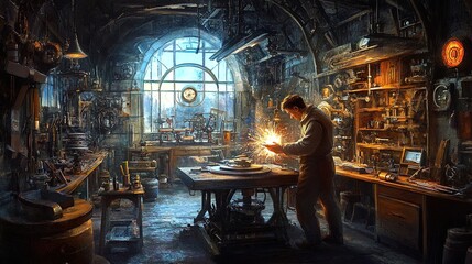 Master Craftsman at Work: Captivating Metal Shaping Scene with Glowing Sparks - Perfect for a Dynamic Sports Interior Poster