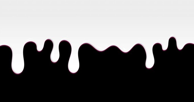 Milk or white liquid dripping animation. Dessert background with milk. Realistic drops of milk. Dripping milk. Motion graphic. 4K animation. Transparent background with alpha channel