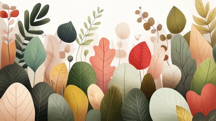 A vibrant illustration of various leaves in warm autumn colors, perfect for nature-themed designs and backgrounds.