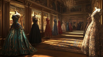 Naklejka premium Elegant Fashion Display in Ornate Gallery