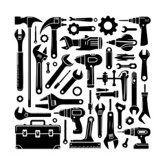 Tools and service icons set collection, Repair, maintenance, inspection, parts, units, elements line icon pack illustration