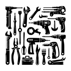 Tools and service icons set collection, Repair, maintenance, inspection, parts, units, elements line icon pack illustration