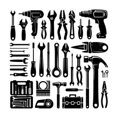 Tools and service icons set collection, Repair, maintenance, inspection, parts, units, elements line icon pack illustration