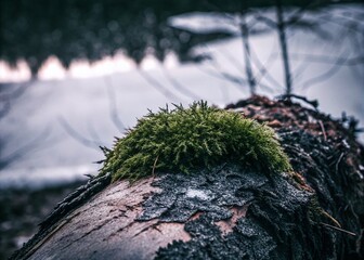 Naklejka premium Moss on Tree Bark - Nature's Serenity and Beauty