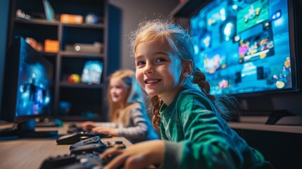 Children role-playing as game developers, testing and refining video games in a creative lab filled with gaming consoles