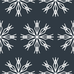 Large white snowflakes in a seamless pattern on a dark gray background