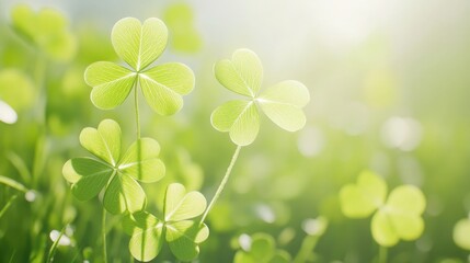 Serene FourLeaf Clovers in Sunlit Meadow Photography
