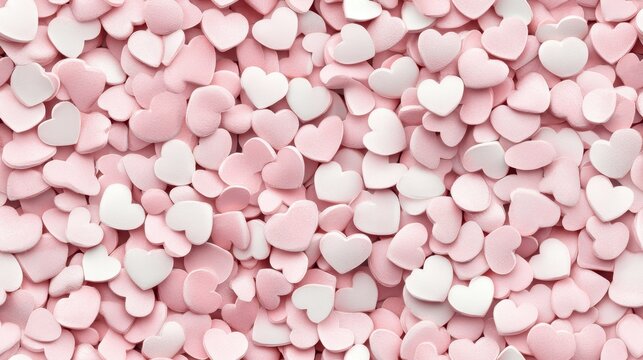 A seamless pattern of iridescent crystal hearts, sparkling in pastel tones, creating a luxurious and romantic background.