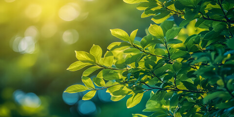 Sunlit Fresh Leaves of Spring and Sunbeams