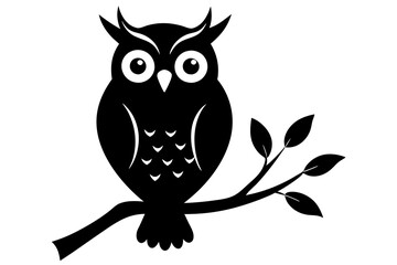 Owl Sitting on Branch Silhouette Vector Illustration