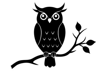 Owl Sitting on Branch Silhouette Vector Illustration