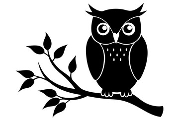 Owl Sitting on Branch Silhouette Vector Illustration