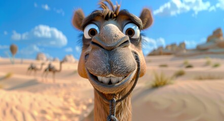 Close-Up Of A Smiling Camel In The Desert On A Sunny Day