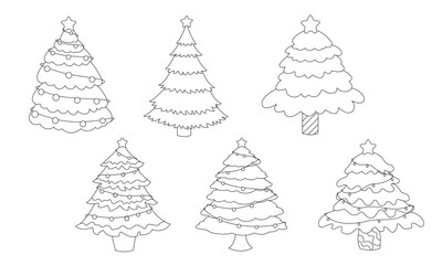 A set of black and white Christmas trees various elements vector illustration