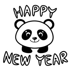 Cute Panda Happy New Year Line Drawing.