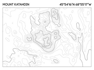 Topographic contour map of Mount Katahdin featuring elevation lines and accurate geographic coordinates. Topographic map vector.