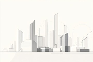 Fototapeta premium The artwork showcases a futuristic city skyline with minimalistic design, emphasizing geometric shapes and spaciousness. Generative AI