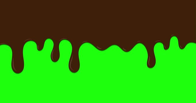 Melted chocolate dripping animation. Dessert background with melted chocolate. Sweet ice cream flowing down. Motion graphic. 4K animation
