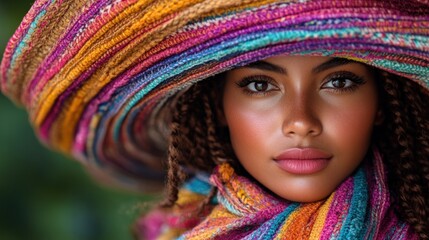 Woman with Colorful Hat and Scarf