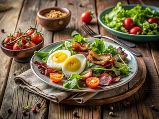 Nourishing Breakfast Bowl with Bacon, Eggs, and Fresh Salad - Healthy Meal Inspiration for Food Lovers and Nutrition Enthusiasts