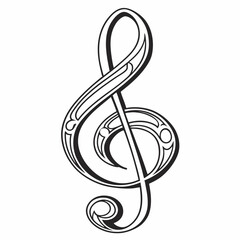 Obraz premium An intricate and stylized treble clef, perfect for adding a touch of elegance and musicality to your designs. This unique and decorative illustration is ideal for music-themed projects, invitations.