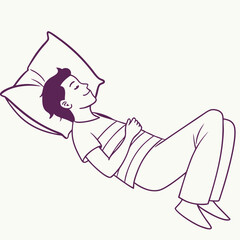 A simple line drawing of a person sleeping peacefully on their back, perfect for illustrating relaxation, rest, and sleep. The image can be used for various purposes.