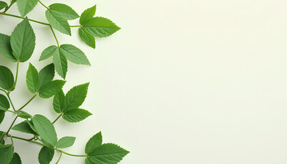 "Fresh green leaves delicately arranged on a plain white background, highlighting the natural beauty and vibrant colors of plants. Perfect for nature, botanical, or eco-friendly projects."  
