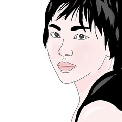 portrait of a woman with black dress and black hair