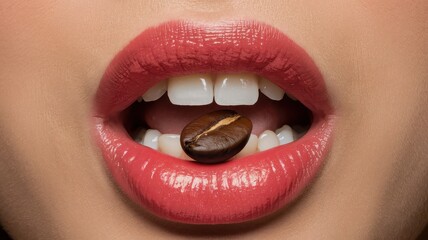 Fototapeta premium Close-Up of Woman Holding Chocolate Chip Cookie Between Her Lips