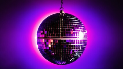 Vibrant disco ball against neon purple background