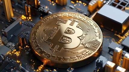 Fototapeta premium Bitcoin on a Circuit Board