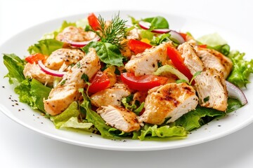 Salad of fresh vegetables with chicken meat. Healthy lunch menu