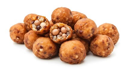 Fototapeta premium Food, Black Eyed Pea Fritter, White Background, Photo Realistic, Abstract Image, Texture, Pattern Background, Wallpaper, Cover and Screen of Smartphone, PC, Laptop, 9:16 and 16:9 Format