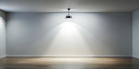 Obraz premium A minimalist room with a single spotlight shining on a plain white wall, clean lines, serene environment