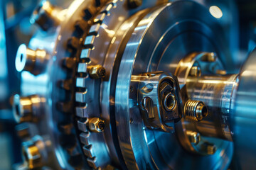 A close up of a machine with many nuts and bolts