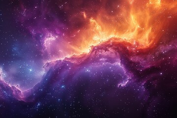 Obraz premium A colorful galaxy with a purple and orange cloud in the middle