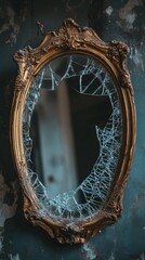 Broken mirror with a spider web pattern on it