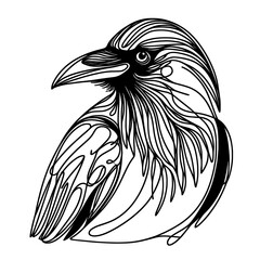 Fototapeta premium Closeup of crow single continuous line vector illustration isolated on white background