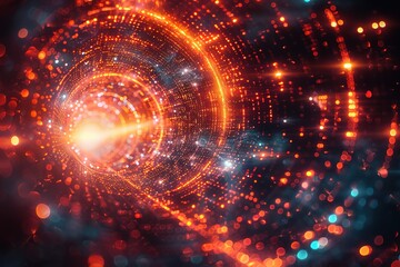 Obraz premium A spiral of bright lights and dots that looks like a tunnel