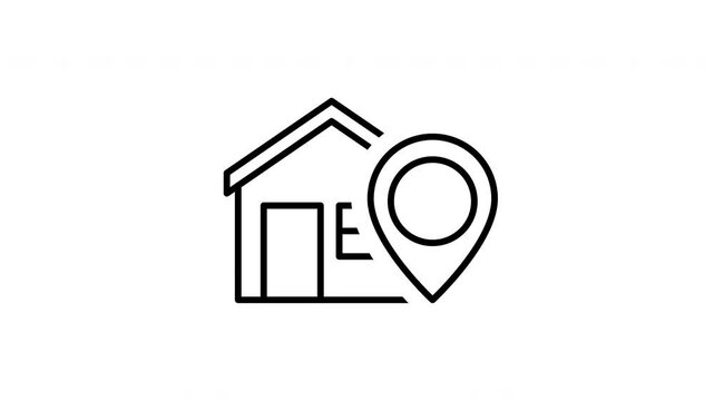 Home location pin animated line icon. Black color line icon animation. 4K video with transparent background