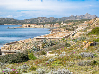 Remains of the military forts in Punta Rossa, Caprera island, Italy