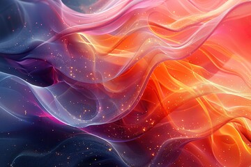 A colorful, abstract painting with a wave-like pattern