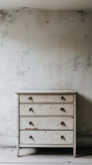White dresser with four drawers sits in front of a wall