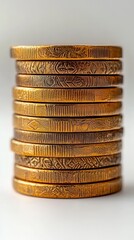 Coin stack representing investment growth, clean white backdrop, high detail, emphasizing financial prosperity and future potential